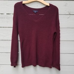 American Eagle Burgundy Lace Up Sleeve Sweater